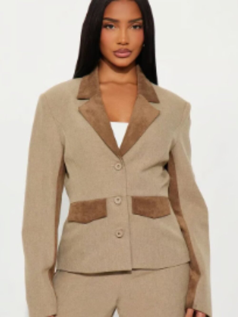 Fashion Nova Bonnie Contrast Twill Rigid Blazer and Wide Leg Pant Set